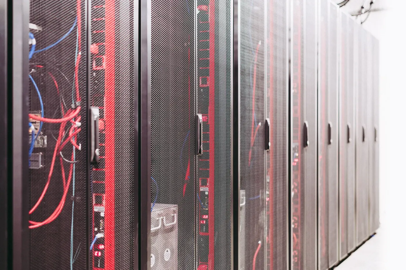 Close-up of server racks in a data centre